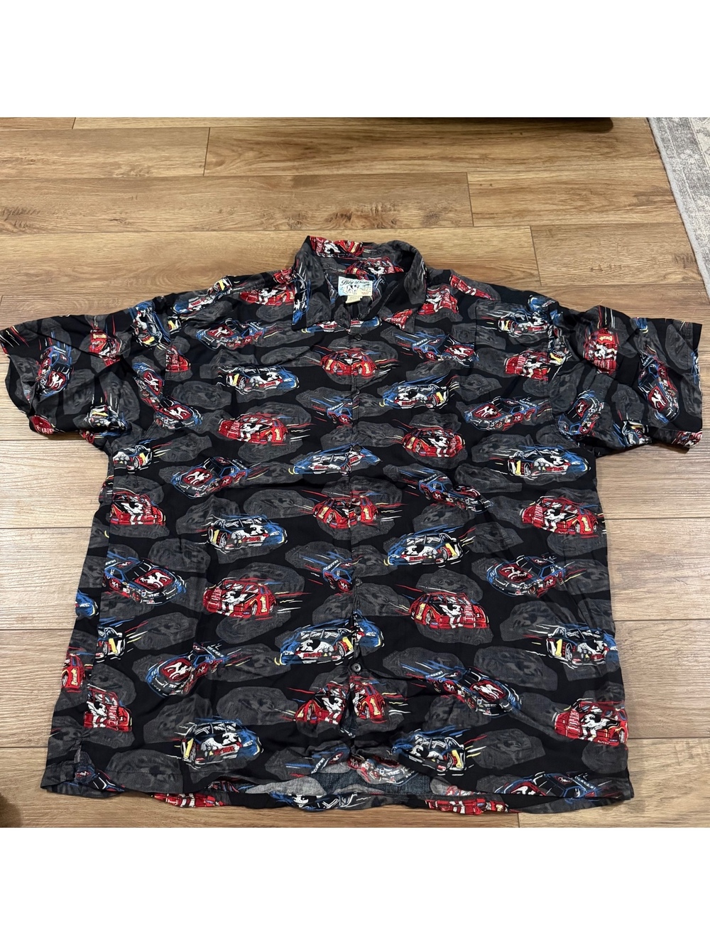 Big Dogs Vintage Rayon Button-Up Shirt Size 4X Racing Car &